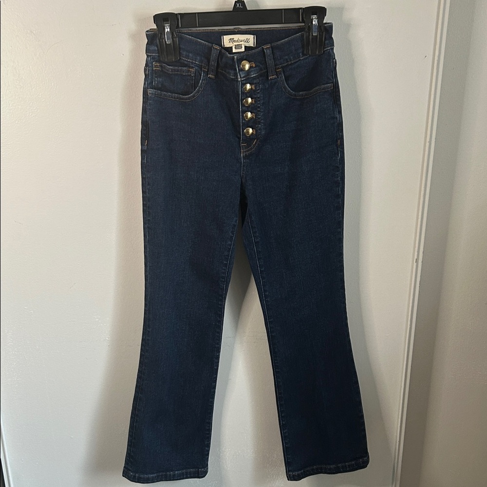 Madewell Mid-Rise Kick Out Dark Wash Denim Jeans with Exposed Button-Fly